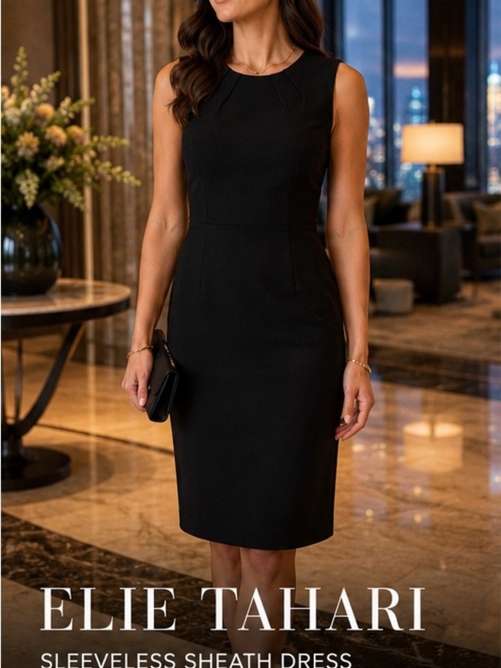 Elie Tahari Black Sleeveless Sheath Midi Dress